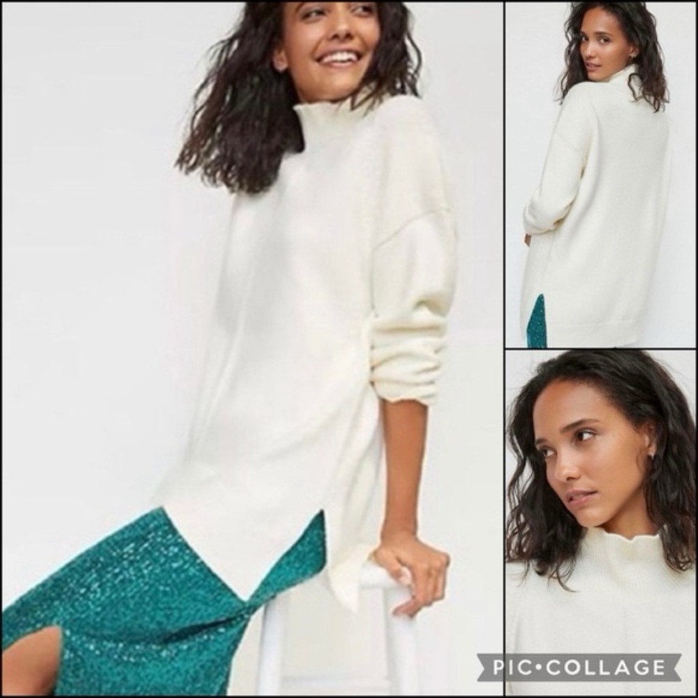 Anthro Maeve White Ribbed Mockneck High Low Sweater Tunic Size Small - Picture 8 of 8
